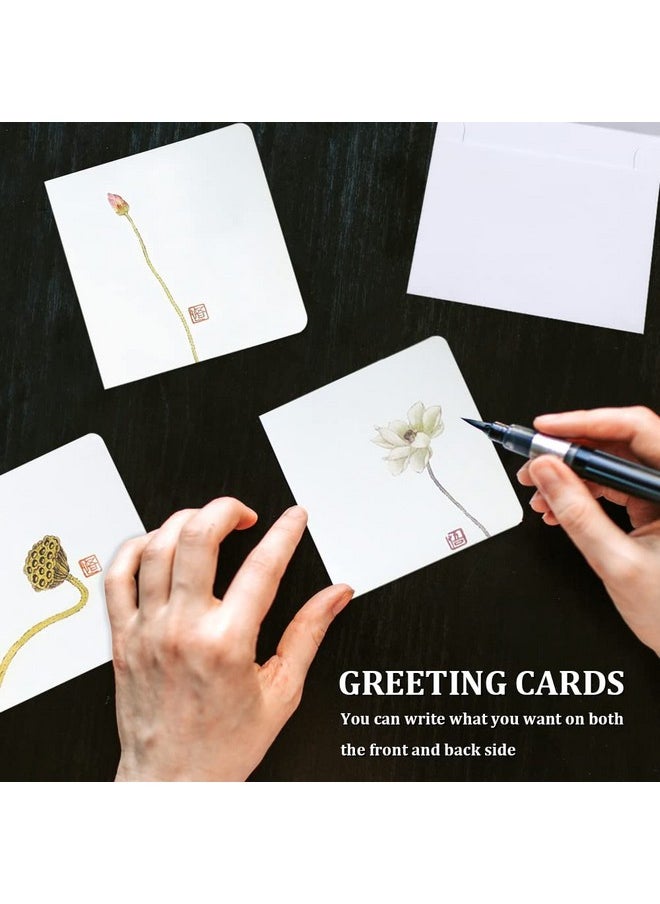 BangBoom BangBoom 10Pcs All Occasion Greeting Cards with Envelopes Blank Inside, Printable Botanical Notecard Set, 3x3In Simple Plain Half Fold Note Card Small, Vintage Stationary Card (Lotus)  - Image 5