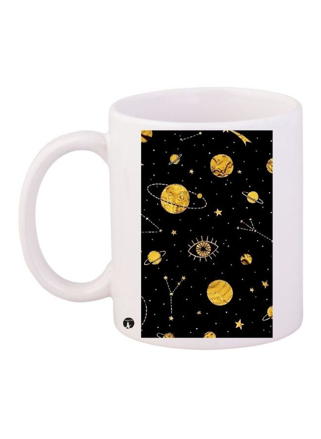 RYN Galaxy Printed Coffee Mug White/Black/Yellow 11ounce