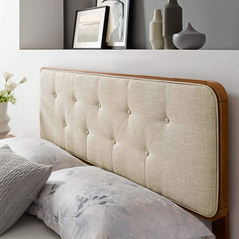 Modway مودواي MOD6235WALBEI رأس سرير كينج من القماش والخشب بتصميم توفتد بلون الجوز البيج - Image 1