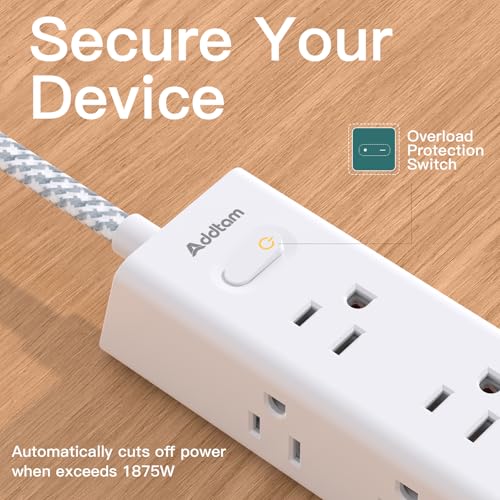 Addtam Surge Protector Power Strip - 15 FT Extension Cord, Power Strip with 12 Widely AC Outlet 4 USB, Flat Plug Wall Mount Overload Protection, 1050J, Desk Charging Station for Home Office, ETL Listed,White - Image 5