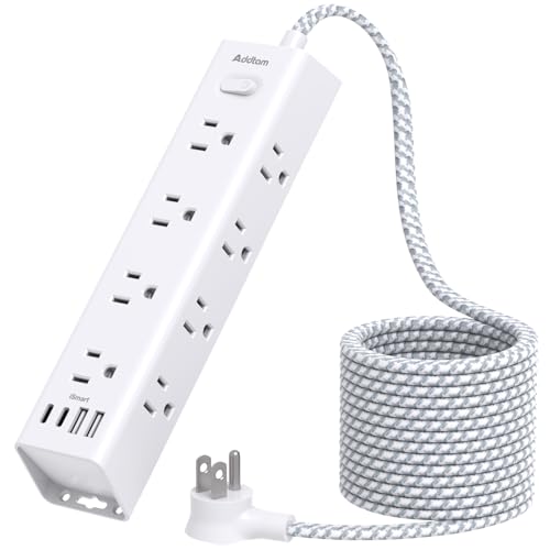 Addtam Surge Protector Power Strip - 15 FT Extension Cord, Power Strip with 12 Widely AC Outlet 4 USB, Flat Plug Wall Mount Overload Protection, 1050J, Desk Charging Station for Home Office, ETL Listed,White - Image 1
