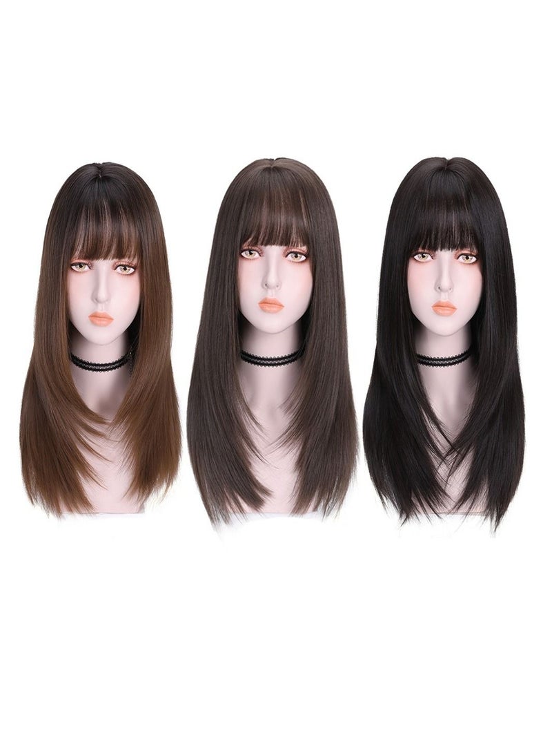Estelle Female Long Hair Realistic Natural Full Headgear Long Straight Hair Air Bangs Wig Fluffy Net Red Hair Set - Image 1