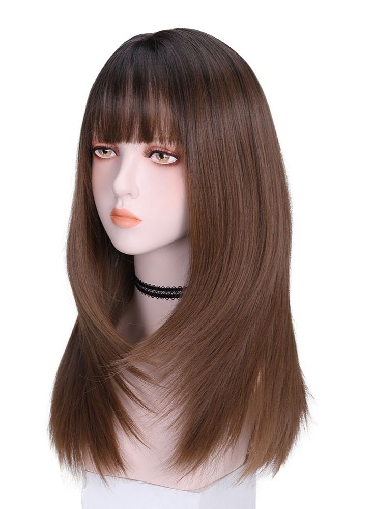 Estelle Female Long Hair Realistic Natural Full Headgear Long Straight Hair Air Bangs Wig Fluffy Net Red Hair Set - Image 3