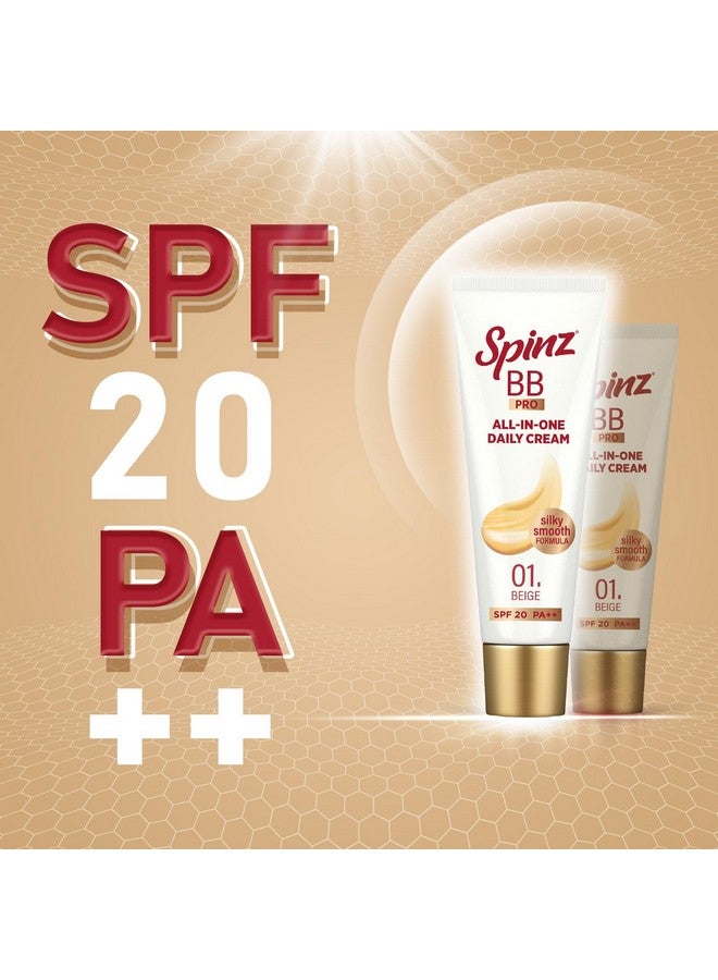 Spinz Bb Pro Brightening & Beauty Face Cream With Spf 20 Pa++ (Beige 01) Allinone Daily Cream With Silky Smooth Formula Instant Brightness Covers Dark Spots (29G) - Image 5