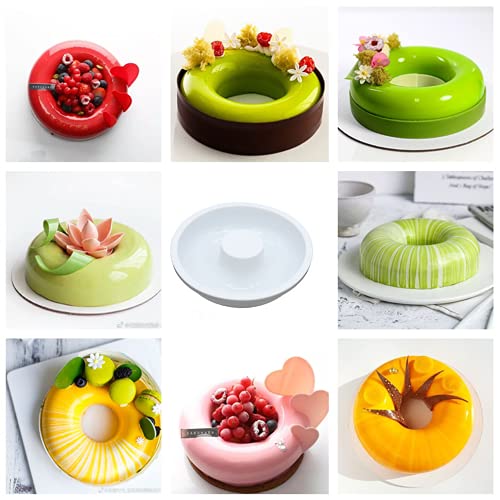DODXIAOBEUL 7 Inch Silicone Baking Molds,Fluted Tube Cake Pans,Round Shape Non Stick Molds,Silicone Oven Safe Chocolate Mousse Dessert Baking Pan for jello, Doughnut Donut Brownie -White - Image 3