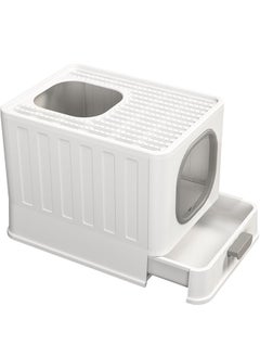WISFOR Large Cat Litter Box Foldable Cat Litter Box with Lid Enclosed Litter Pan Top Exit Drawer Type Kitty Potty with Handle Large High Sided Litter Tray Anti-Splashing Kitten Toilet with Scoop  - Image 1