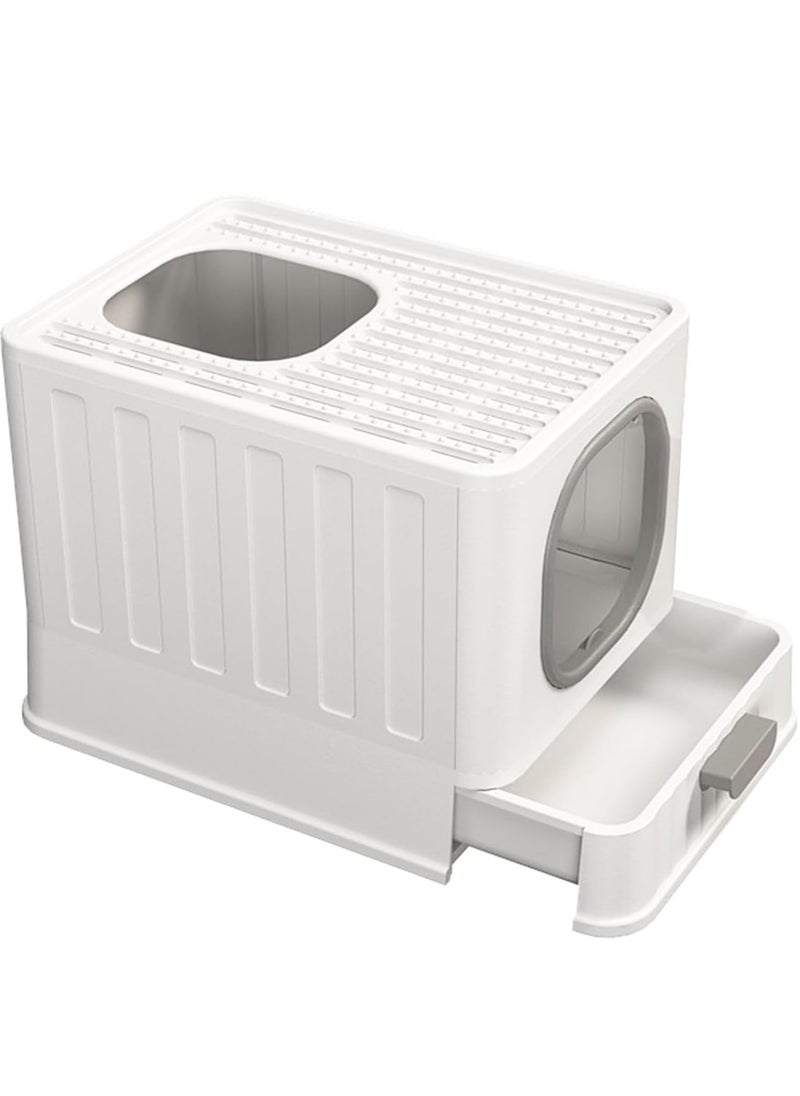 WISFOR - Large Cat Litter Box Foldable Cat Litter Box with Lid Enclosed Litter Pan Top Exit Drawer Type Kitty Potty with Handle Large High Sided Litter Tray Anti-Splashing Kitten Toilet with Scoop - Image 1