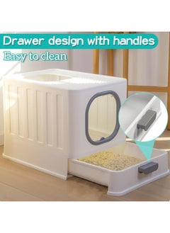 WISFOR Large Cat Litter Box Foldable Cat Litter Box with Lid Enclosed Litter Pan Top Exit Drawer Type Kitty Potty with Handle Large High Sided Litter Tray Anti-Splashing Kitten Toilet with Scoop  - Image 2