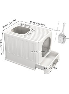 WISFOR Large Cat Litter Box Foldable Cat Litter Box with Lid Enclosed Litter Pan Top Exit Drawer Type Kitty Potty with Handle Large High Sided Litter Tray Anti-Splashing Kitten Toilet with Scoop  - Image 3