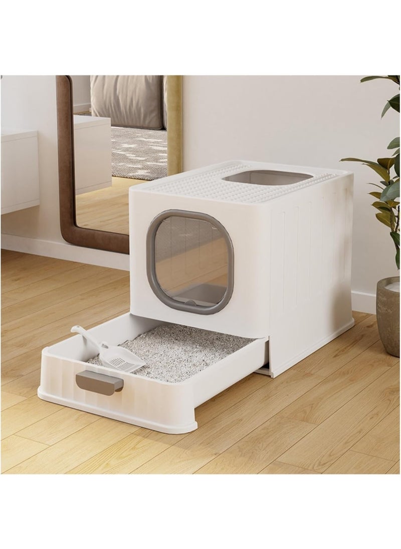 WISFOR - Large Cat Litter Box Foldable Cat Litter Box with Lid Enclosed Litter Pan Top Exit Drawer Type Kitty Potty with Handle Large High Sided Litter Tray Anti-Splashing Kitten Toilet with Scoop - Image 1