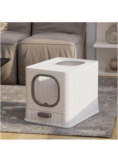 WISFOR Large Cat Litter Box Foldable Cat Litter Box with Lid Enclosed Litter Pan Top Exit Drawer Type Kitty Potty with Handle Large High Sided Litter Tray Anti-Splashing Kitten Toilet with Scoop  - Image 4