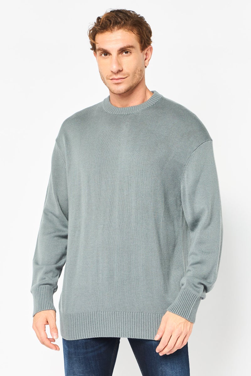 Selected Homme Men Crew Neck Knitted Sweater, Sage Green - Image 1