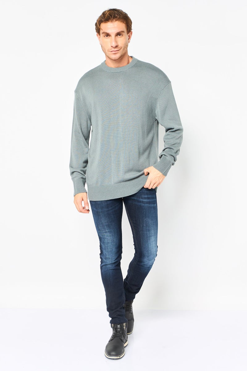 Selected Homme Men Crew Neck Knitted Sweater, Sage Green - Image 3