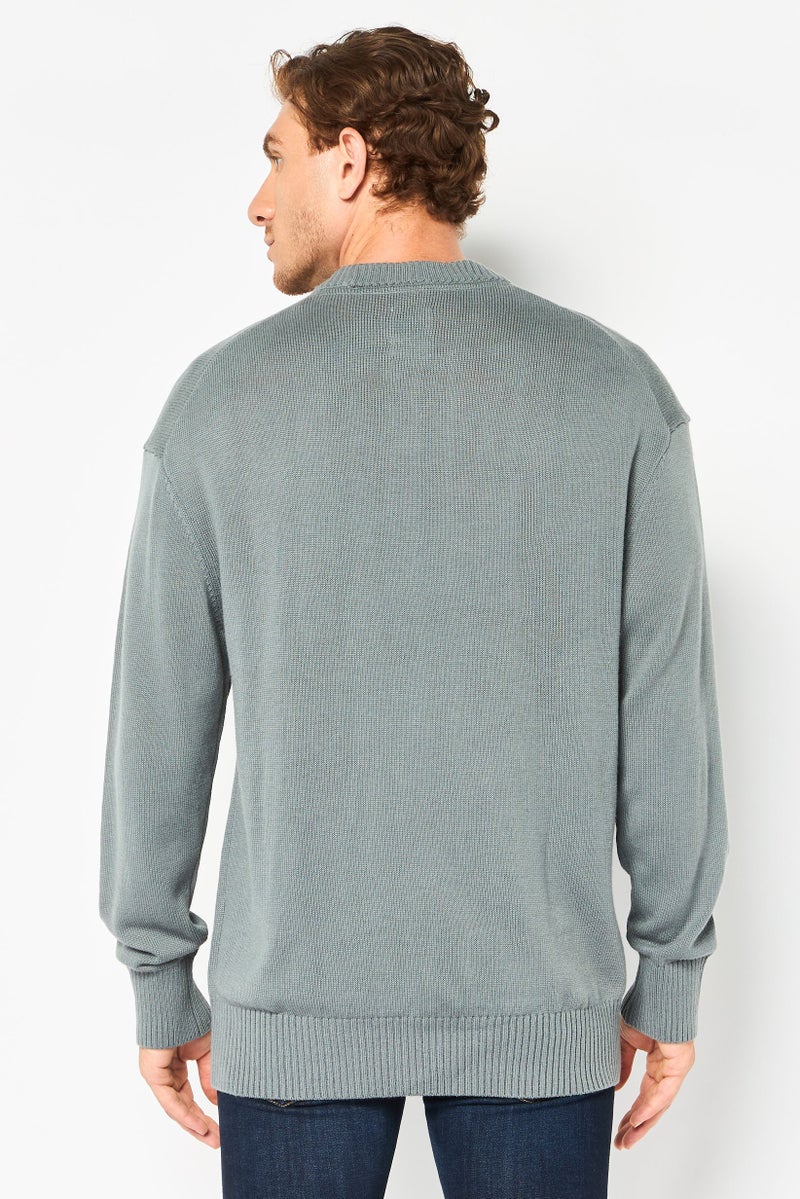 Selected Homme Men Crew Neck Knitted Sweater, Sage Green - Image 4
