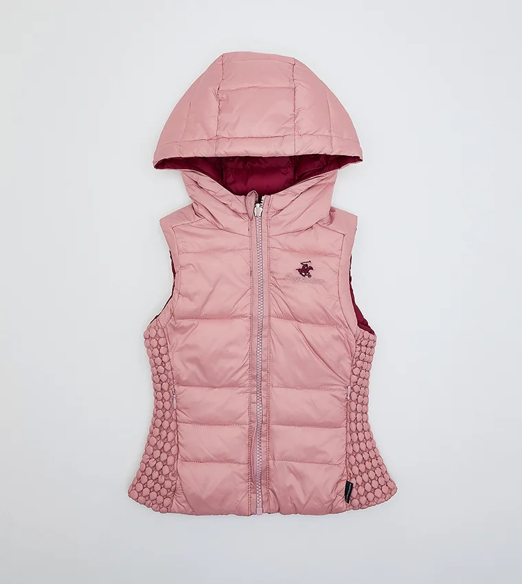 بيفرلي هيلز بولو كلوب سترة مبطنة بغطاء رأس قابلة للعكس للبنات الصغار