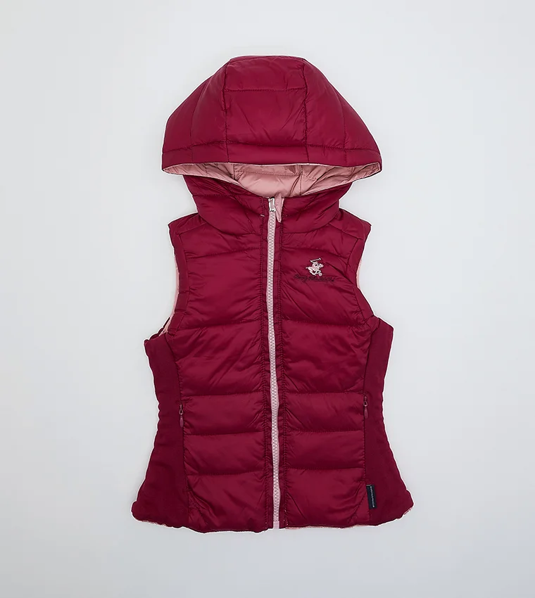 بيفرلي هيلز بولو كلوب سترة مبطنة بغطاء رأس قابلة للعكس للبنات الصغار