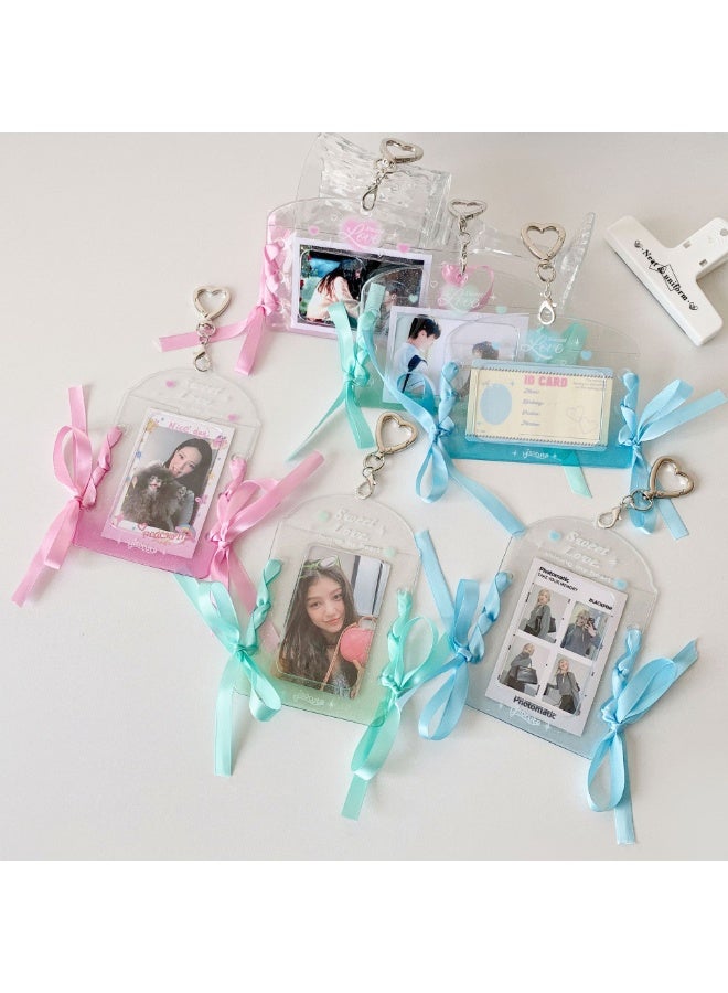NIBEMINENT 1 - Piece Simple Transparent Glitter Kpop Photo Card Holder Pendant Key Chain ID Badge Holder ID Card Holder Photo Card Protector for School ID Office ID Access Card for Women Girls - Image 2