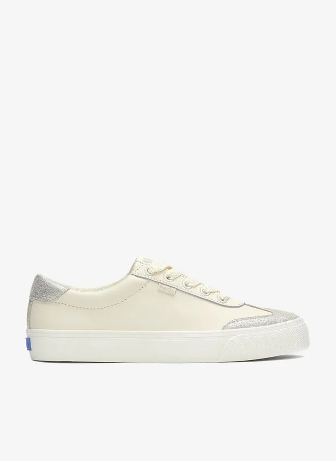 Keds Keds Women's Jump Kick T-Toe Lace Up Leather/Glitter Suede Casual Sneaker Beige