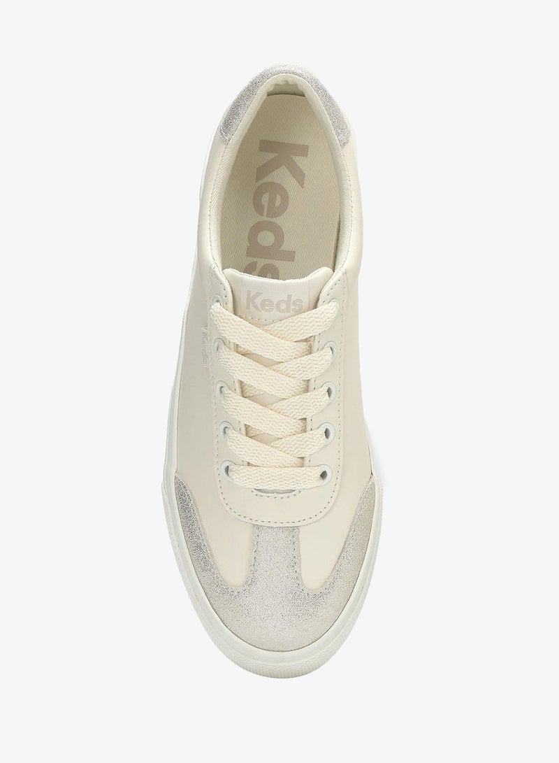 Keds Women's Jump Kick T-Toe Lace Up Leather/Glitter Suede Casual Sneaker Beige - Image 5