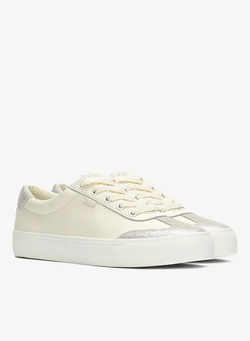 Keds Egret/Egret/Gold Keds Women's Jump Kick T-Toe Lace Up Leather/Glitter Suede Casual Sneaker Beige for Women | Best Price UAE