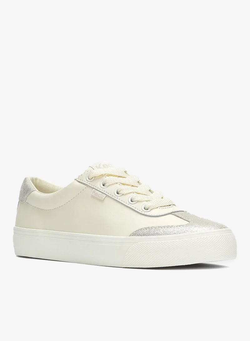 Keds Egret/Egret/Gold Keds Women's Jump Kick T-Toe Lace Up Leather/Glitter Suede Casual Sneaker Beige for Women | Best Price UAE