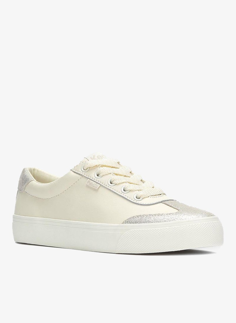 Keds Women's Jump Kick T-Toe Lace Up Leather/Glitter Suede Casual Sneaker Beige - Image 3