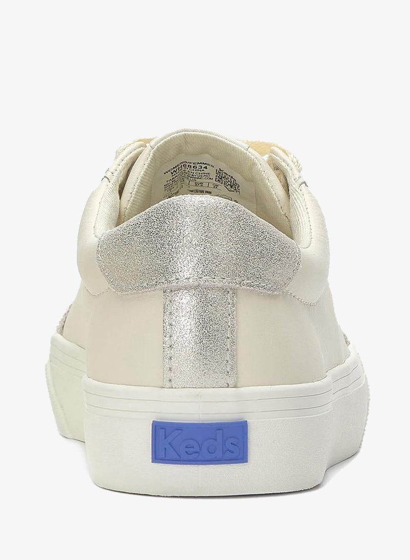 Keds Women's Jump Kick T-Toe Lace Up Leather/Glitter Suede Casual Sneaker Beige - Image 2