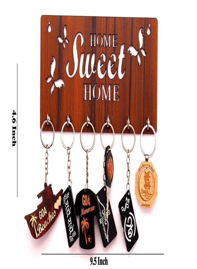 9br Wooden Key Holder for Home Wall Stylish || Key Stand || Mobile Holder for Wall || Key Hanger || Key Chain Holders for Wall (6 Hooks, MDF, Home Sweet Home) (Brown) - Image 2
