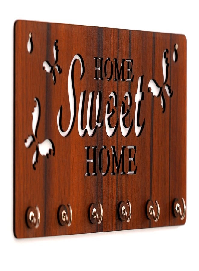 9br Wooden Key Holder for Home Wall Stylish || Key Stand || Mobile Holder for Wall || Key Hanger || Key Chain Holders for Wall (6 Hooks, MDF, Home Sweet Home) (Brown) - Image 3