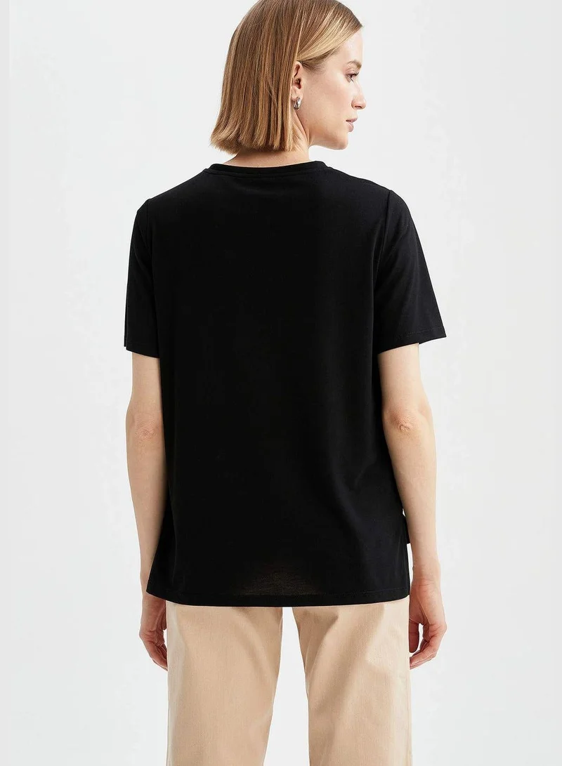 DeFacto  Woman Knitted Regular Fit C Neck Short Sleeve T-Shirt  | Best Price UAE