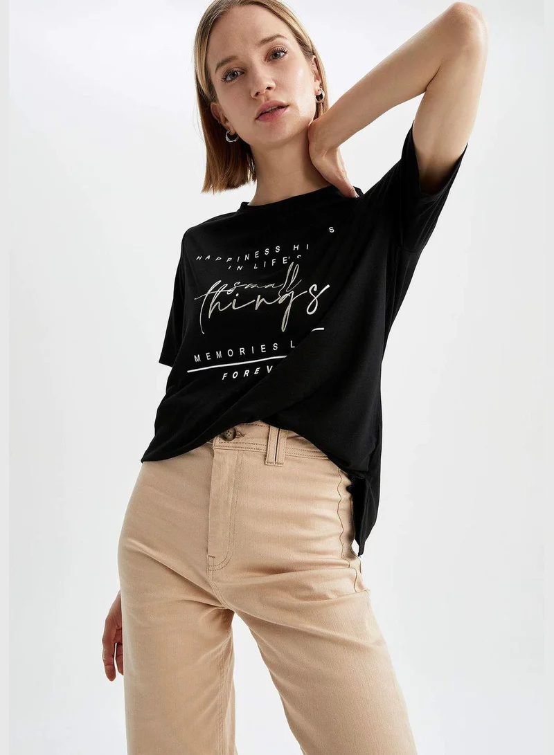 DeFacto  Woman Knitted Regular Fit C Neck Short Sleeve T-Shirt  | Best Price UAE