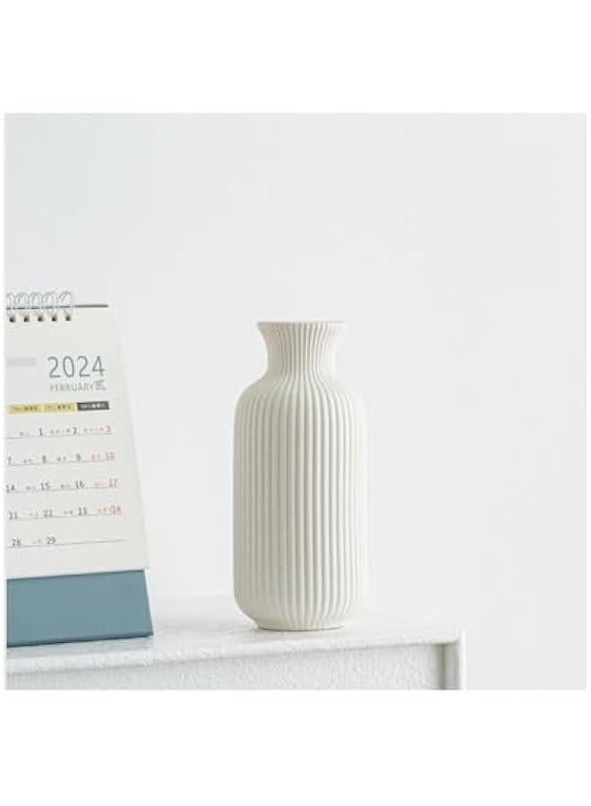 MIXDE White Ceramic Flower Vase, Minimalist Modern Home Decor, Small Pampas Grass and Flower Vases for Table, Shelf Bookshelf, Mantel, Entryway, 6.6 inch  - Image 1
