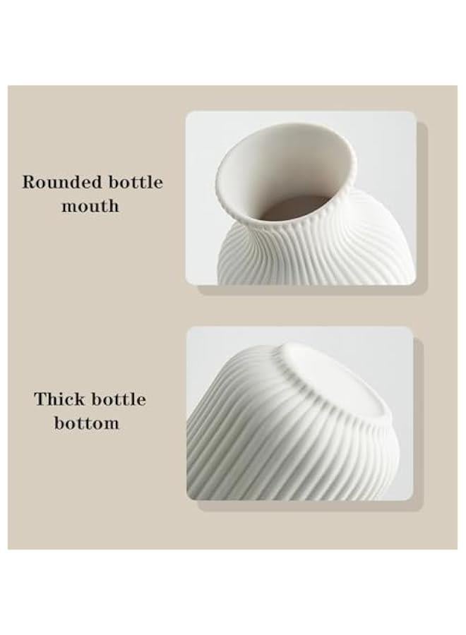 MIXDE White Ceramic Flower Vase, Minimalist Modern Home Decor, Small Pampas Grass and Flower Vases for Table, Shelf Bookshelf, Mantel, Entryway, 6.6 inch  - Image 3