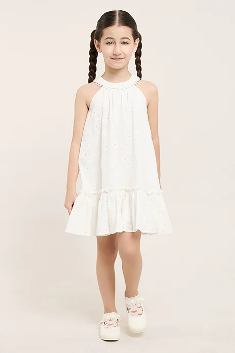 R&B Embroidered A-Line Dress with Halterneck