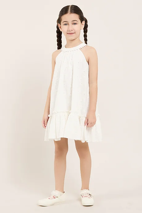 R&B Embroidered A-Line Dress with Halterneck