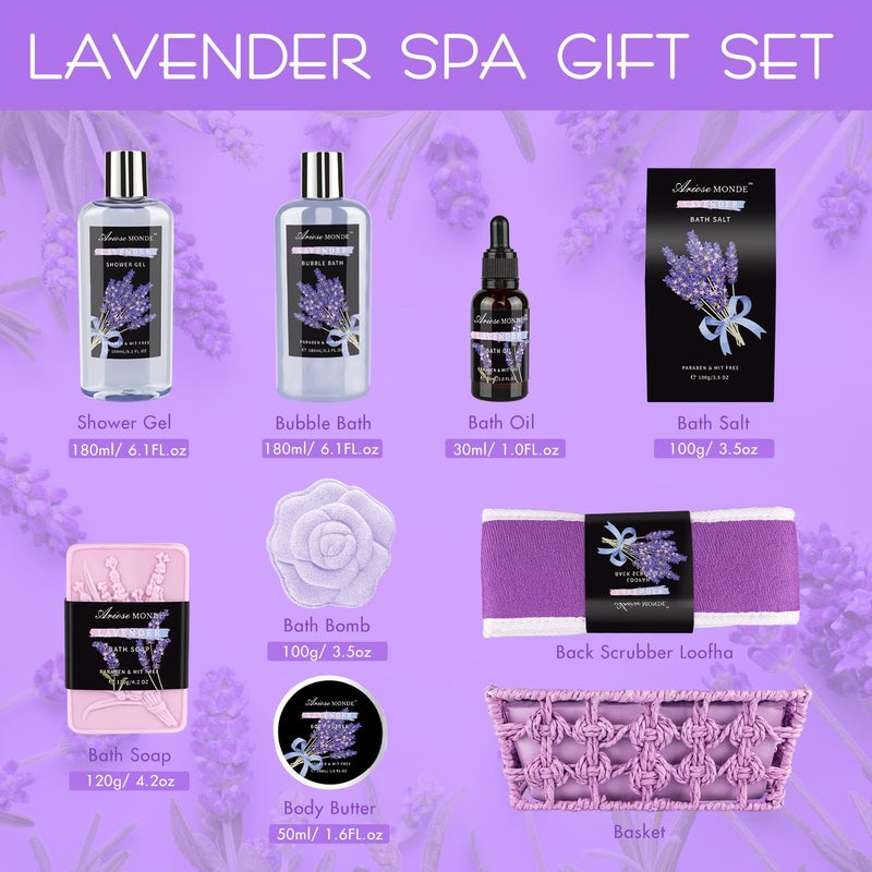 ArioseMonde Spa Gift Basket Set, Lavender Home Spa Gifts for Women With Shower Gel, Bubble Bath, Body Butter, Bath Salt, Bomb, Oil, Soap - Gift Idea for Mother, Girlfriend, Wife - Image 2