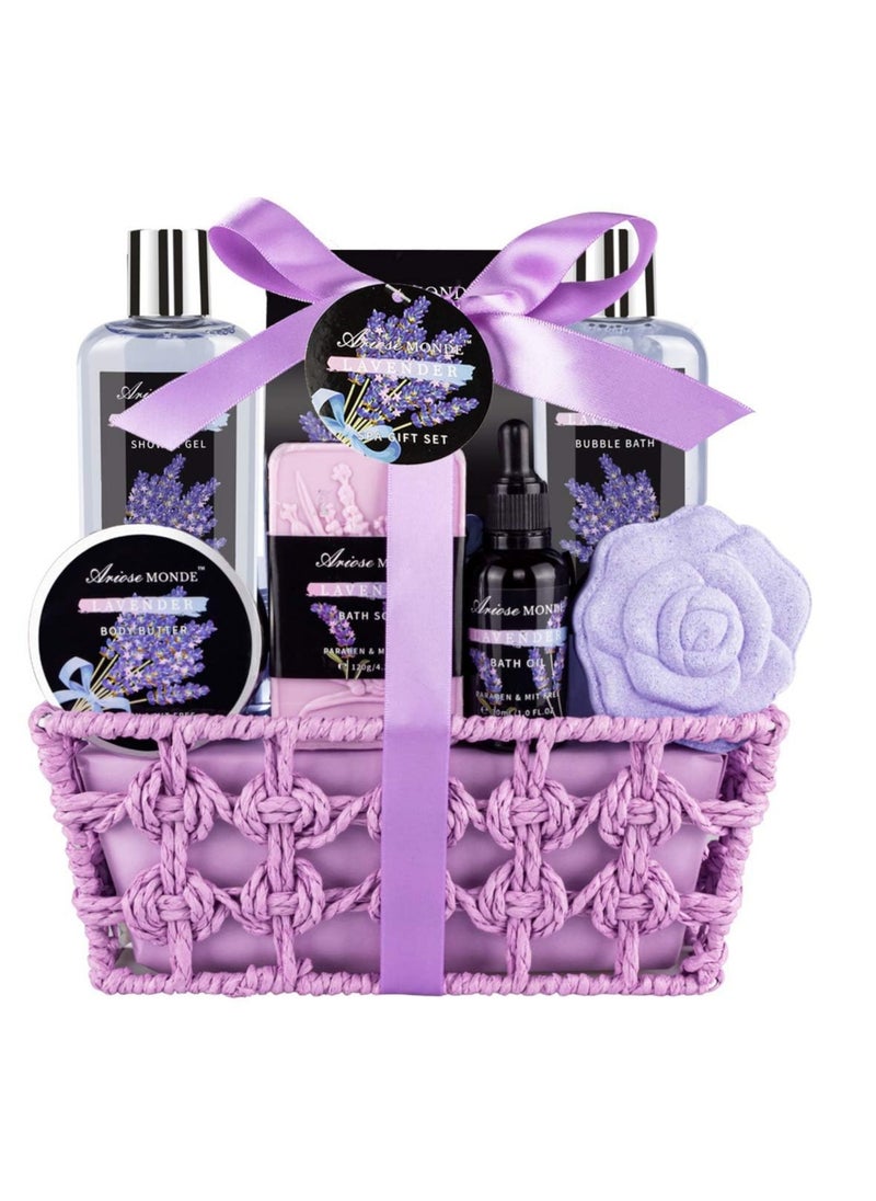 ArioseMonde Spa Bath Gift Basket Set, Lavender Home Spa Gift for Women, with Shower Gel, Bubble Bath, Body Butter, Bath Salt, Bath Bomb, Bath Oil, Bath Soap,Gift Idea for Mother, Girlfriend, Wife  - Image 1