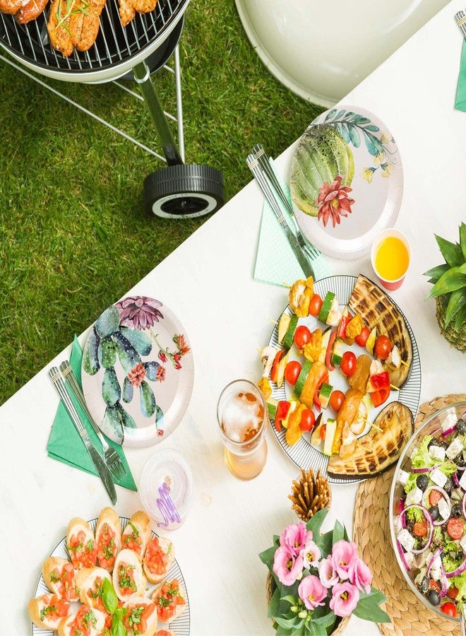 JarThenaAMCS جرثينا AMCS 40 قطعة أطباق ورقية على شكل صبار مزخرفة بألوان مائية 4 تصاميم عتيقة صيفية أدوات مائدة زخرفية لحفلات عيد الميلاد وحفلات استقبال المواليد وديكورات العطلات - Image 4