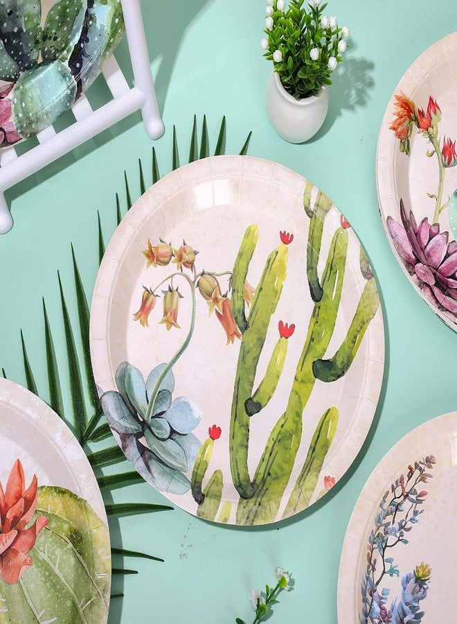 JarThenaAMCS جرثينا AMCS 40 قطعة أطباق ورقية على شكل صبار مزخرفة بألوان مائية 4 تصاميم عتيقة صيفية أدوات مائدة زخرفية لحفلات عيد الميلاد وحفلات استقبال المواليد وديكورات العطلات - Image 3