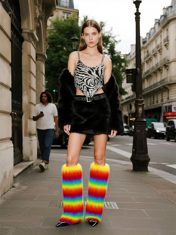 مدفئات الساقين من الفرو الاصطناعي الملون، أكمام الأحذية الناعمة للنساء والفتيات، ملابس الشتاء - Image 4