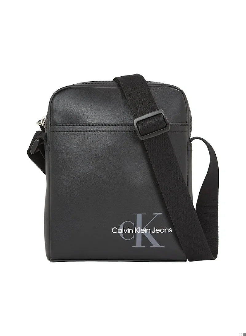 Calvin Klein Jeans Men's Monogram Soft Report Crossover Bag - Faux Leather, Black