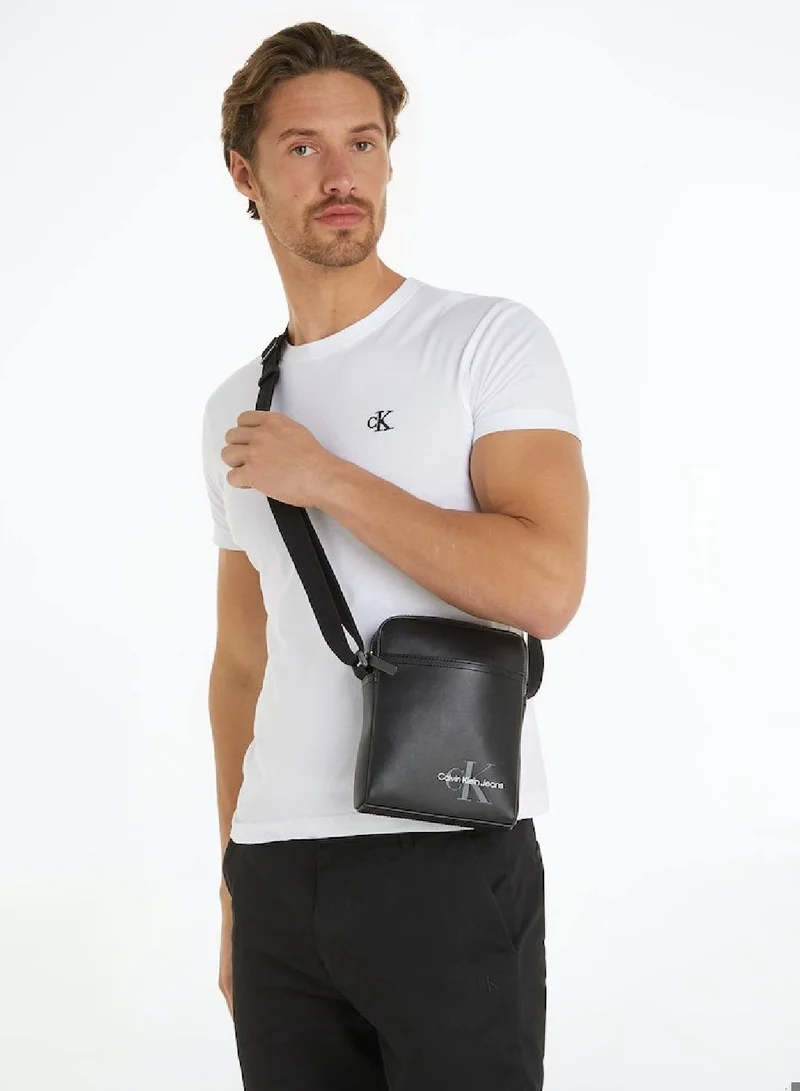 Calvin Klein Jeans Men's Monogram Soft Report Crossover Bag - Faux Leather, Black