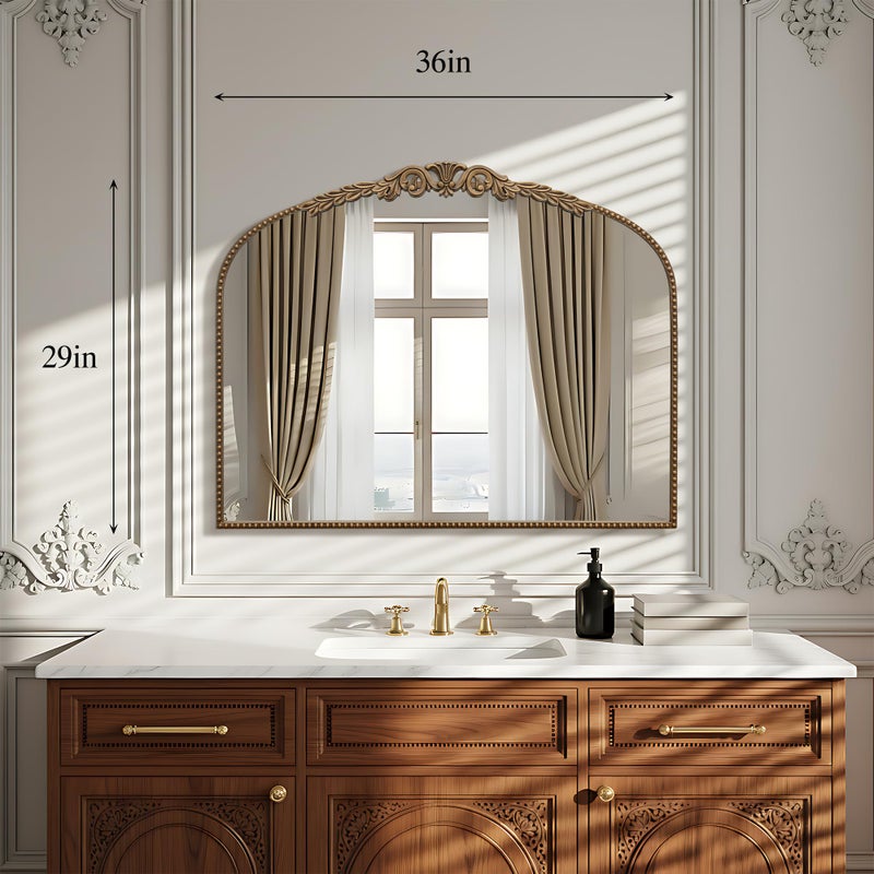 Besdomus Large Gold Vintage Mirror: 29"x 36" French Baroque Bathroom Mirror - Traditional Ornate Antique Arched Mirrors for Wall/Dresser/Mantel/Bedroom/Entryway/Hallway - Home Decor for Living Room - Image 4