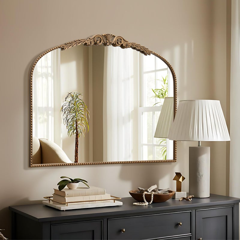 Besdomus Large Gold Vintage Mirror: 29"x 36" French Baroque Bathroom Mirror - Traditional Ornate Antique Arched Mirrors for Wall/Dresser/Mantel/Bedroom/Entryway/Hallway - Home Decor for Living Room - Image 5