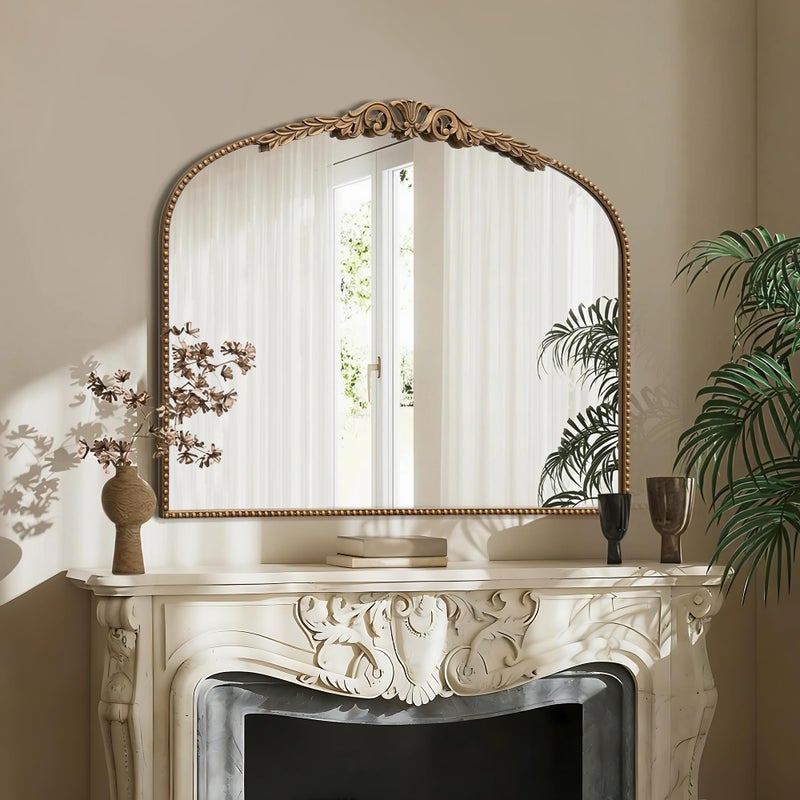 Besdomus Large Gold Vintage Mirror: 29"x 36" French Baroque Bathroom Mirror - Traditional Ornate Antique Arched Mirrors for Wall/Dresser/Mantel/Bedroom/Entryway/Hallway - Home Decor for Living Room - Image 1