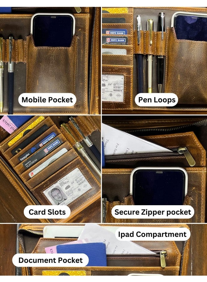 Rustic Town Rustic Town Business Durable Leather Padfolio Easy to Carry Many Slots, Compartments and Holders Professional Organizer with A Zippered Closure for Men and Women  - Image 3