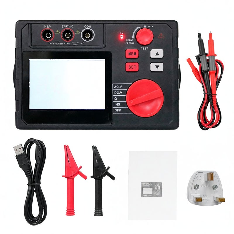 Insulation Resistance Tester UK Plug LCD Display With Backlight - High Voltage Indicator Light Buzzer Prompt Danger Warning Automatic Discharge Voltage for Electrical Maintenance Professionals Dark Wo - Image 1
