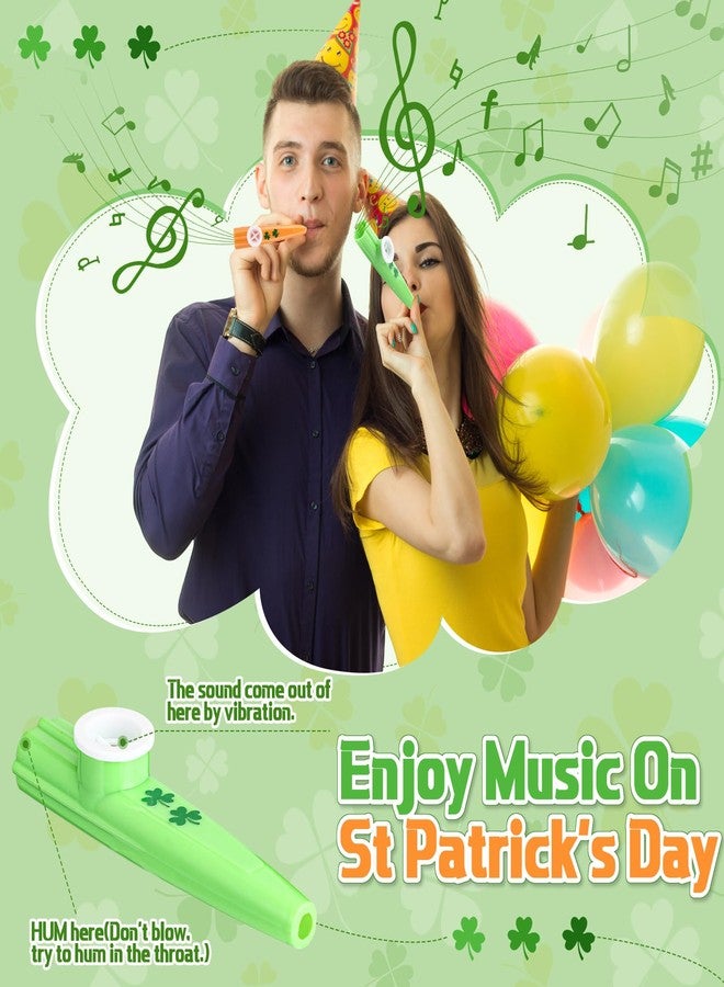 Lukmaa 24 Pcs St. Patrick's Day Kazoos Bulk St Patricks Day Party Favors Green Shamrock Kazoo with Stickers Plastic Musical Instruments for St Patricks Days Parade Party Events Accessories Supplies - Image 3