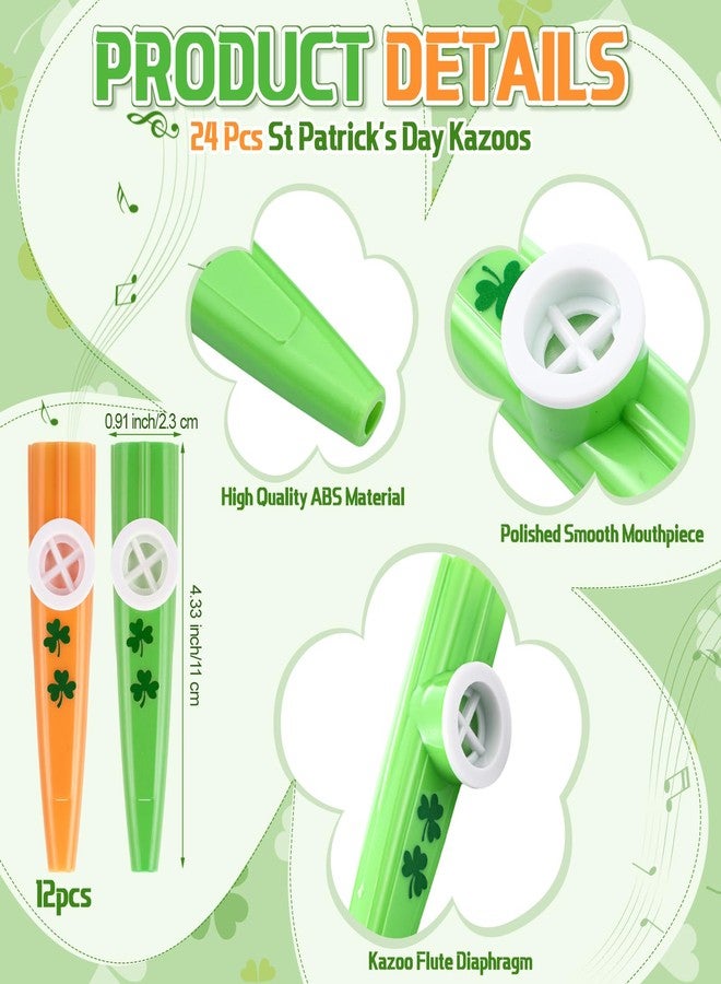 Lukmaa 24 Pcs St. Patrick's Day Kazoos Bulk St Patricks Day Party Favors Green Shamrock Kazoo with Stickers Plastic Musical Instruments for St Patricks Days Parade Party Events Accessories Supplies - Image 2