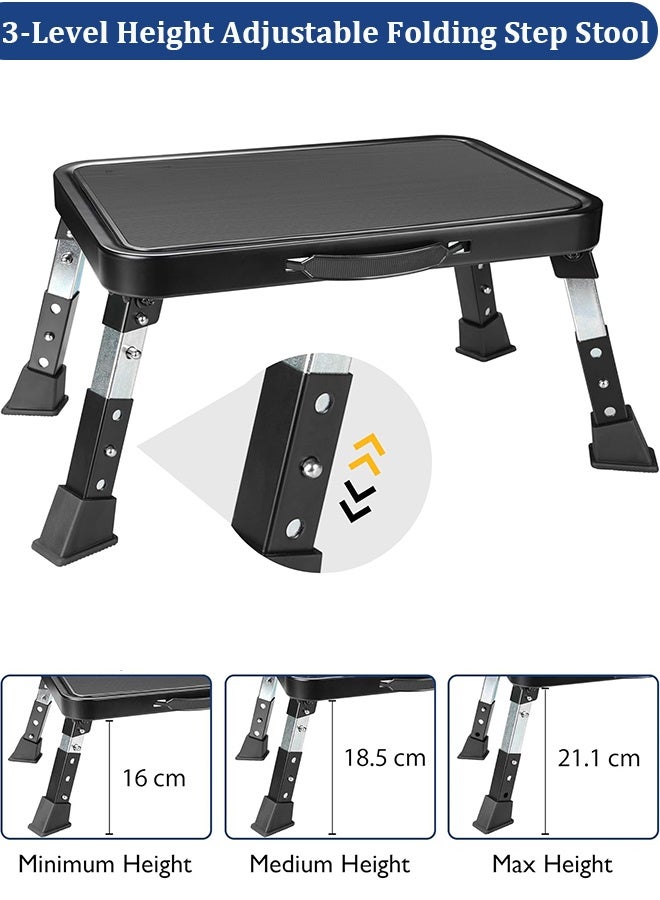YIM-VIBEHAUS Folding Step Stool, 3 Level Height Adjustable Step Ladder, Portable Step Platform with Non-Slip Feet & Handle for Home, Supports up to 150 kg - Image 1